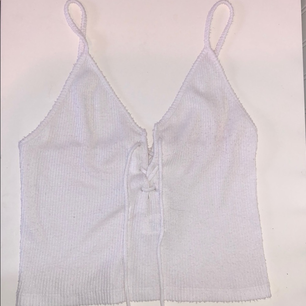 White lace up tank crop top